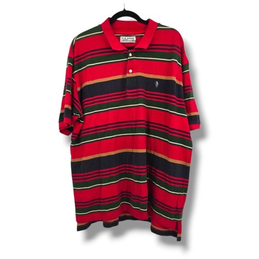 US Polo Assn Mens Red Green Striped Polo Shirt Short‎ Sleeve Big Tall 2XL